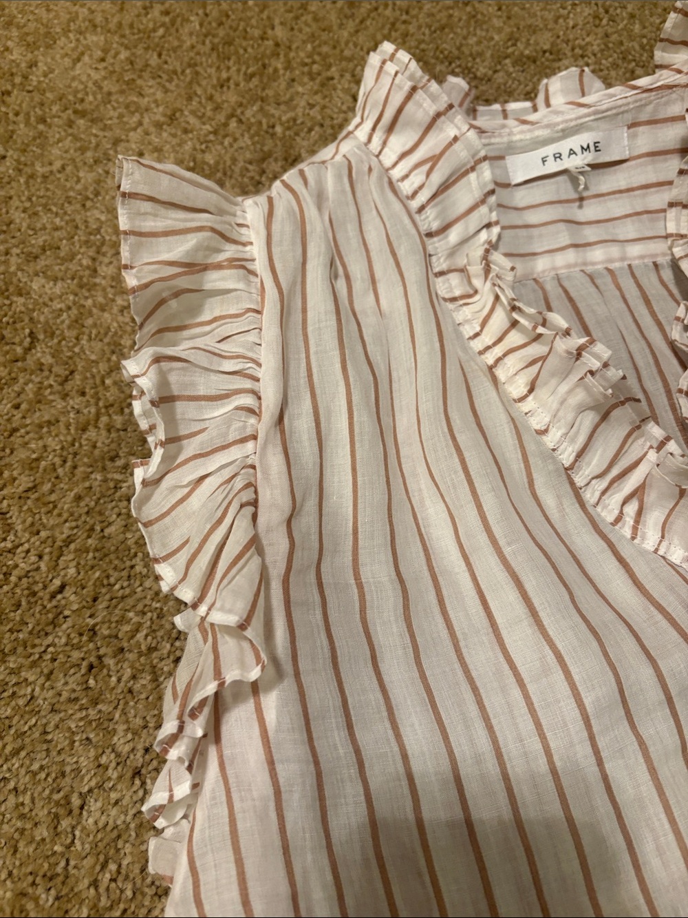 Frame Cream Striped Ruffle Blouse, size small - Picture 2 of 4